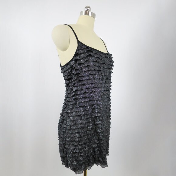 Free People Rows of Ruffles Dress Black Glitter Cascade Ruffle Slip Dress M NWOT - Picture 2 of 16